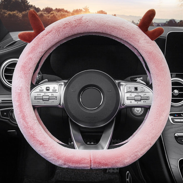 Adorable Antler Plush Steering Wheel Cover - Thick and Snug Fit