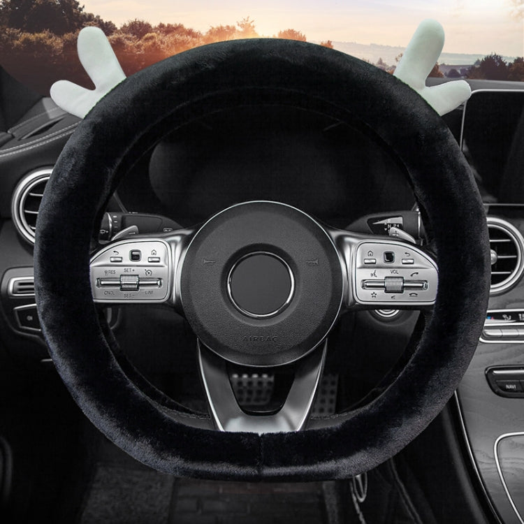 Adorable Antler Plush Steering Wheel Cover - Thick and Snug Fit