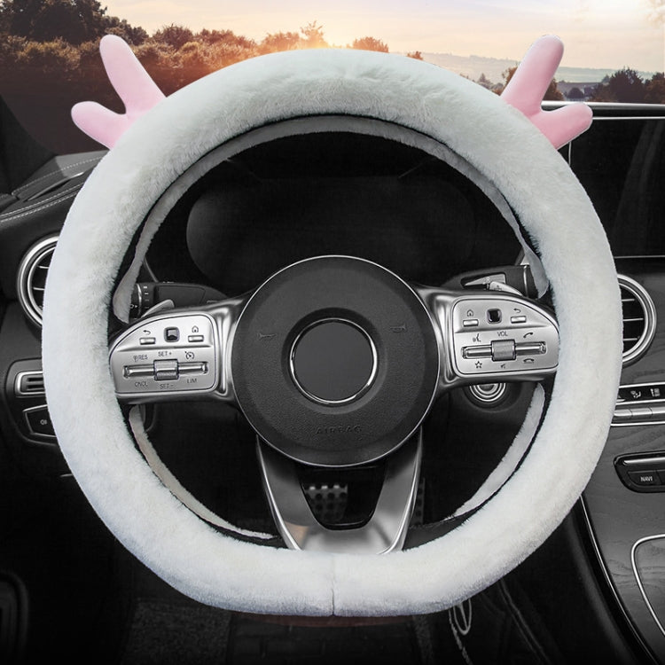 Adorable Antler Plush Steering Wheel Cover - Thick and Snug Fit