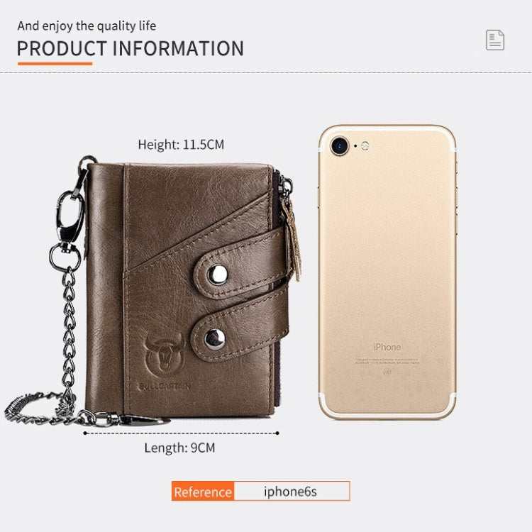 BULL CAPTAIN  Leather Three-fold Zipper Wallet For Men