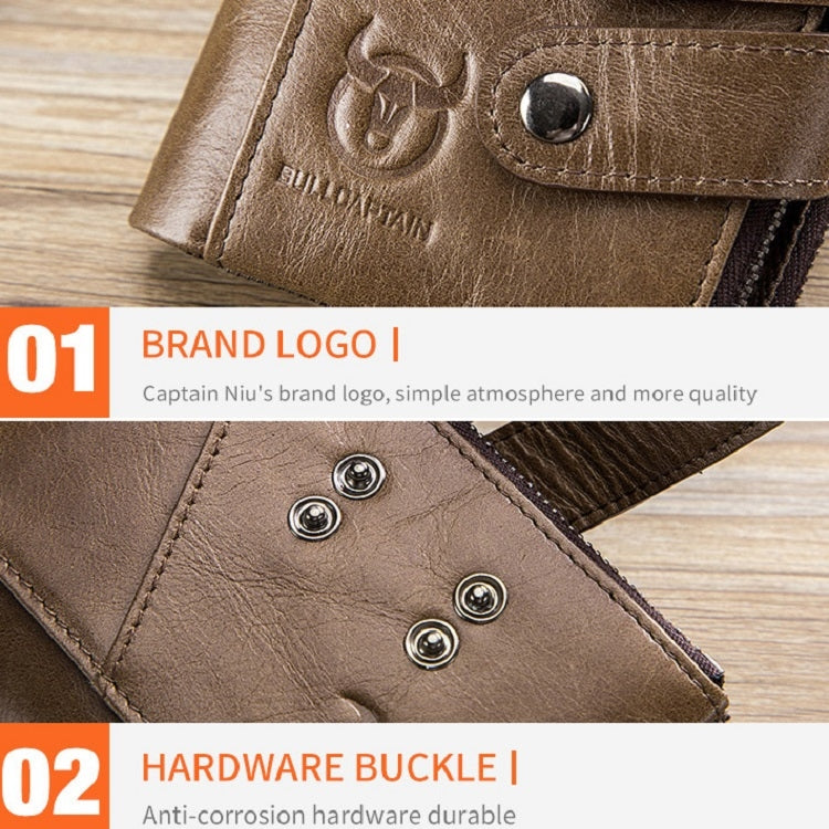 BULL CAPTAIN  Leather Three-fold Zipper Wallet For Men