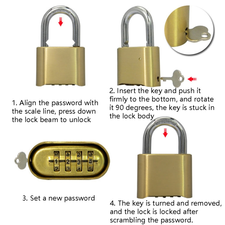 Brass Large Long Warehouse Door Logistics Password Lock Bottom Password Wheel Padlock