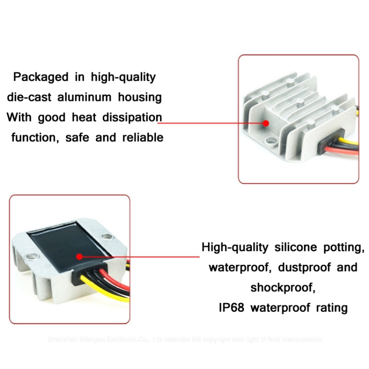 72W 12V To 24V 3A Waterproof Car Voltage Regulator