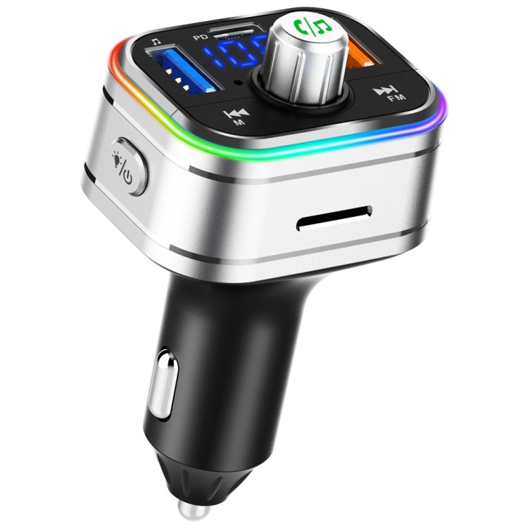PD3.0 Fast Charge Car Bluetooth MP3 Hands-Free Player Car FM Transmitter, Silver