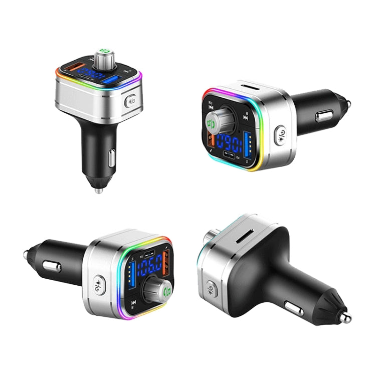 PD3.0 Fast Charge Car Bluetooth MP3 Hands-Free Player Car FM Transmitter, Silver