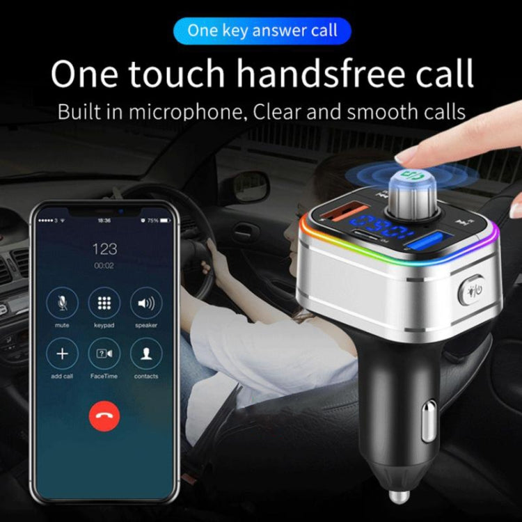 PD3.0 Fast Charge Car Bluetooth MP3 Hands-Free Player Car FM Transmitter, Silver