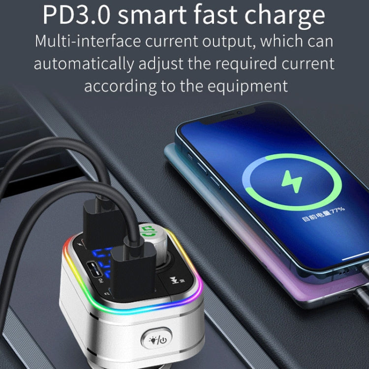 PD3.0 Fast Charge Car Bluetooth MP3 Hands-Free Player Car FM Transmitter, Silver
