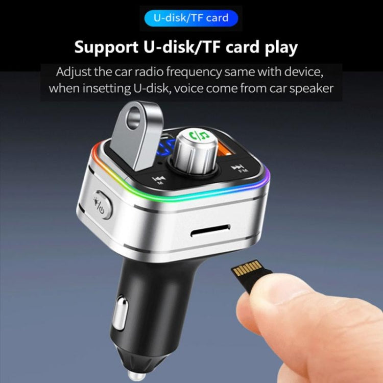 PD3.0 Fast Charge Car Bluetooth MP3 Hands-Free Player Car FM Transmitter, Silver