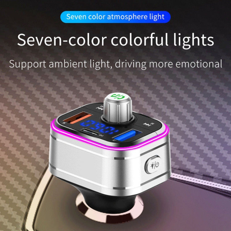 PD3.0 Fast Charge Car Bluetooth MP3 Hands-Free Player Car FM Transmitter, Silver