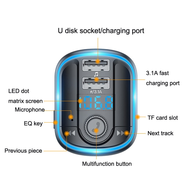 T829S Car Bluetooth Hands-free MP3 Blue Ambient Light, T829S