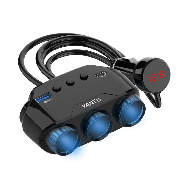 YANTU LM21 Type-C+QC3.0 Fast Charging 1 Drag 3 Cigarette Lighter, Carbon Fiber Black, Black