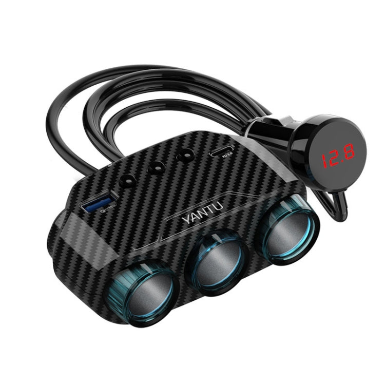 YANTU LM21 Type-C+QC3.0 Fast Charging 1 Drag 3 Cigarette Lighter, Carbon Fiber Black, Black
