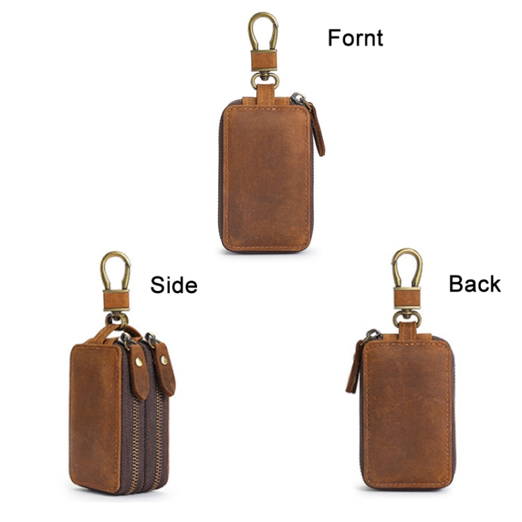 Stylish Double-Zip Cowhide Key Organiser with Keychain