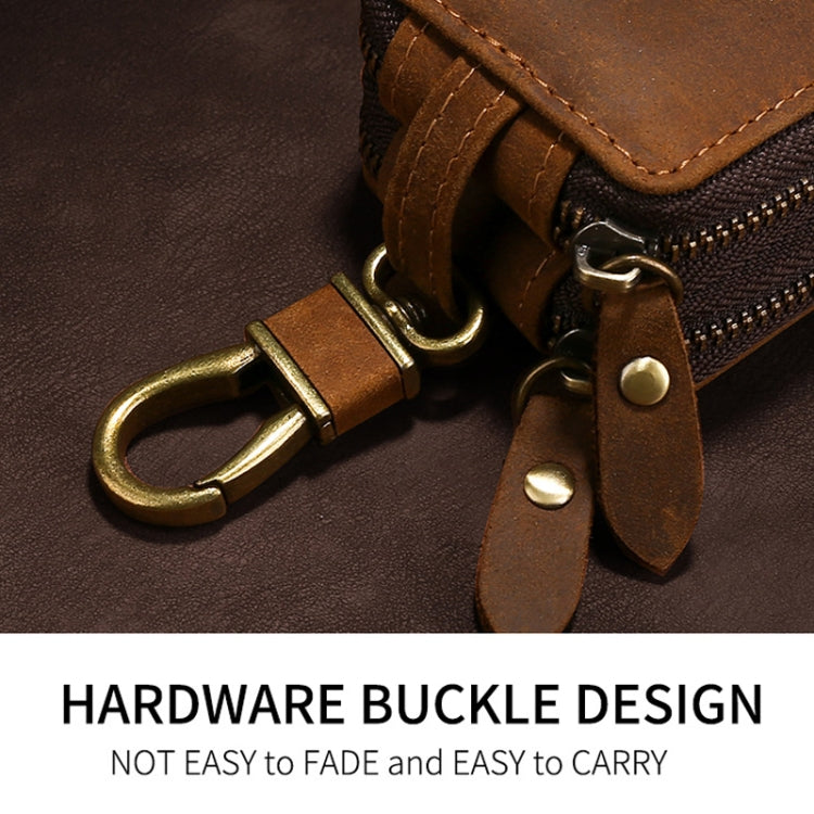 Stylish Double-Zip Cowhide Key Organiser with Keychain