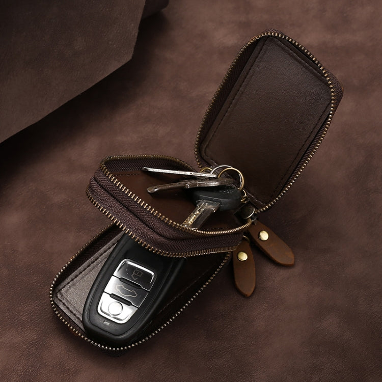 Stylish Double-Zip Cowhide Key Organiser with Keychain