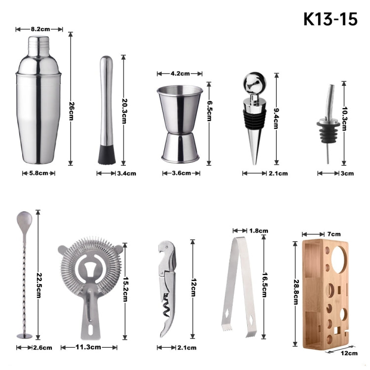 Bamboo and Wood Rack Bartending Tool Set, Spec: