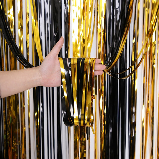 Black And Gold Rain Curtain Festival Party Decoration Props, Size: 1x4M