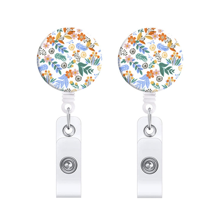 2 PCS Retro Fresh Small Floral Retractable Badge Reel Name Tag Card Badge
