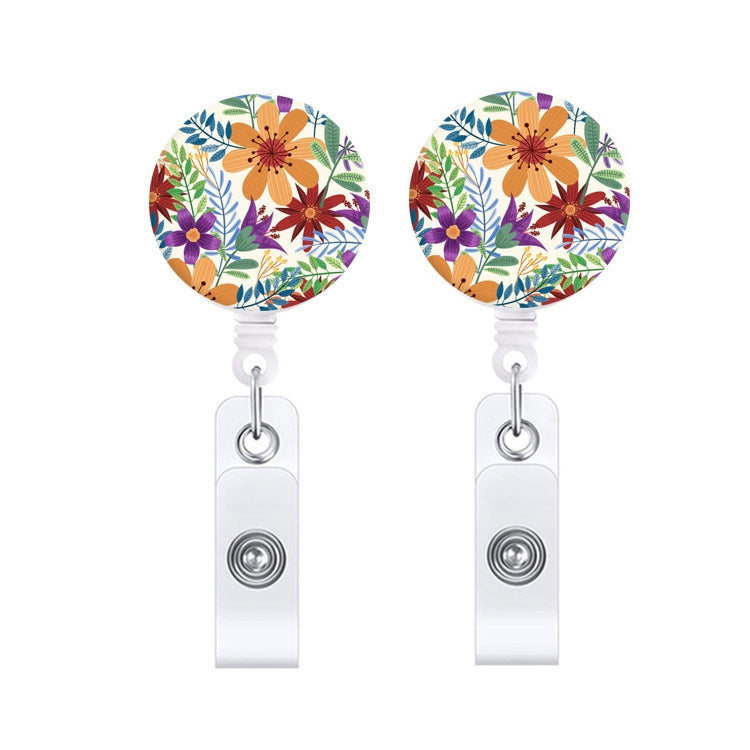 2 PCS Retro Fresh Small Floral Retractable Badge Reel Name Tag Card Badge