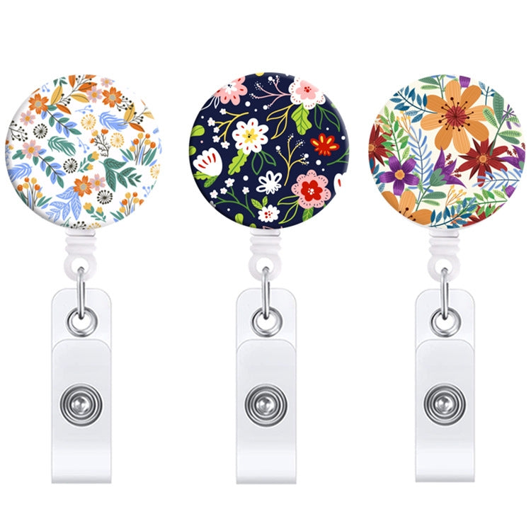 2 PCS Retro Fresh Small Floral Retractable Badge Reel Name Tag Card Badge
