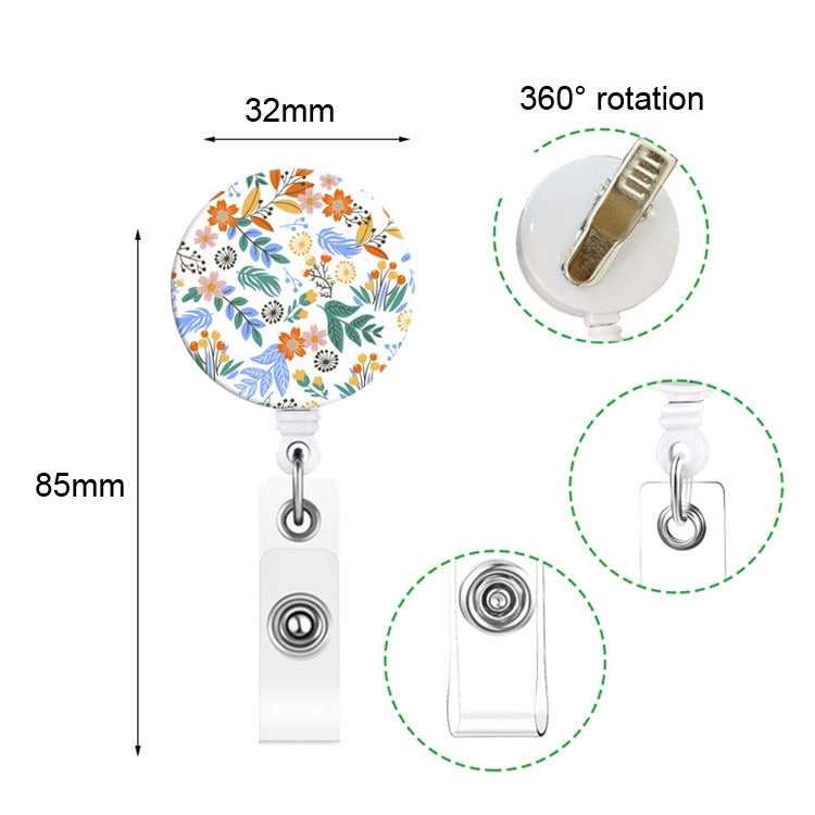 2 PCS Retro Fresh Small Floral Retractable Badge Reel Name Tag Card Badge