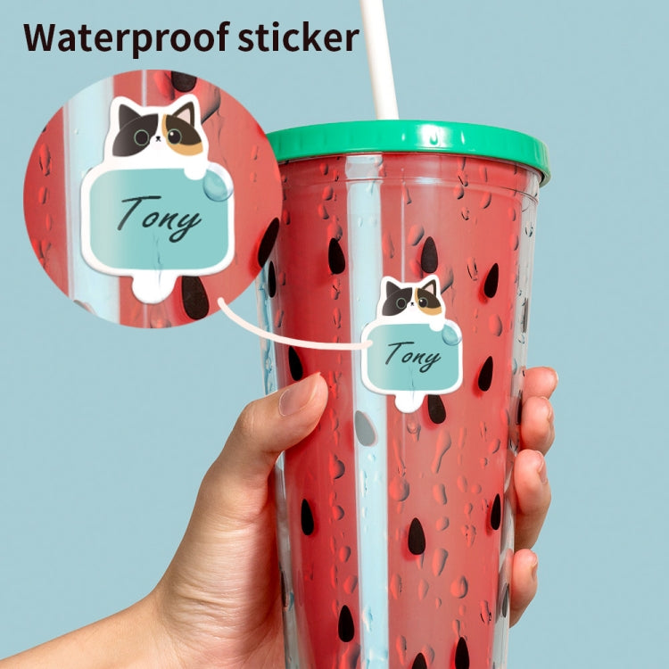 12 PCS  Cute Cat Name Stickers Waterproof Children Stationery Stickers