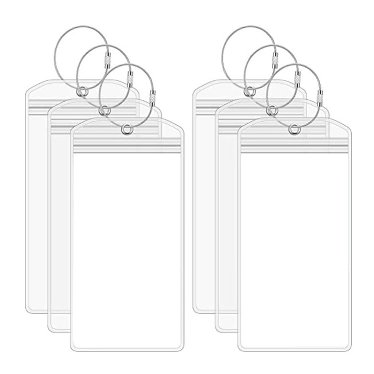 6 PCS QD-2501 Stainless Steel Key Ring Transparent PVC Luggage Tag