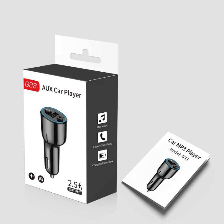 G33 Car Bluetooth Hands-free Audio Receiver 2.5A USB Car Charger, G33