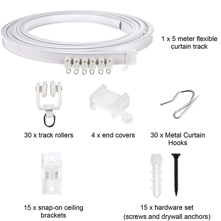 5M Flexible Curved Curtain Track with Hooks, Pulleys, and Mounting Accessories