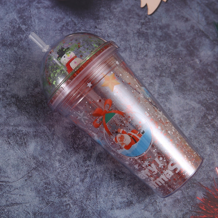 500ml Santa Claus Cartoon Portable Plastic Cup Double Micro Landscape Juice Cup