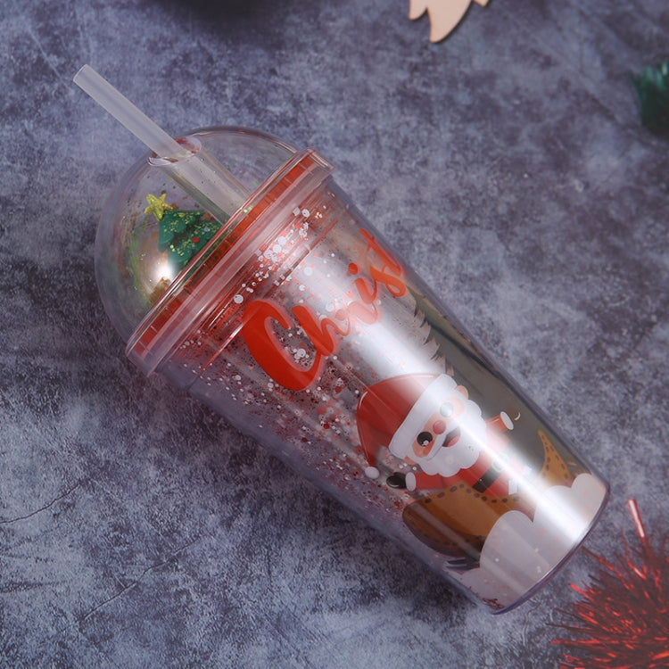 500ml Santa Claus Cartoon Portable Plastic Cup Double Micro Landscape Juice Cup