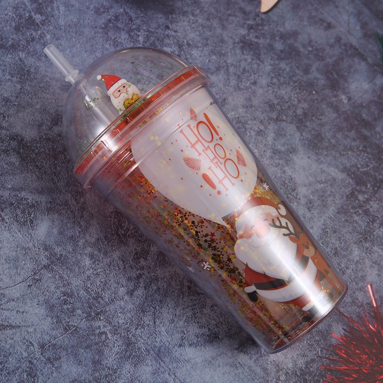 500ml Santa Claus Cartoon Portable Plastic Cup Double Micro Landscape Juice Cup