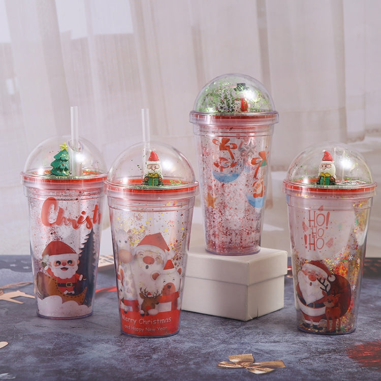 500ml Santa Claus Cartoon Portable Plastic Cup Double Micro Landscape Juice Cup