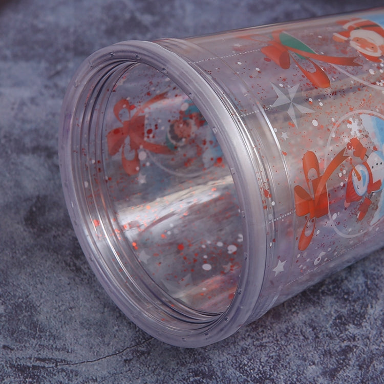 500ml Santa Claus Cartoon Portable Plastic Cup Double Micro Landscape Juice Cup