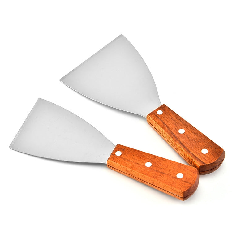 2pcs Stainless Steel Pizza and Steak Shovel Wooden Handle Slanted Shovel Kitchen Tool