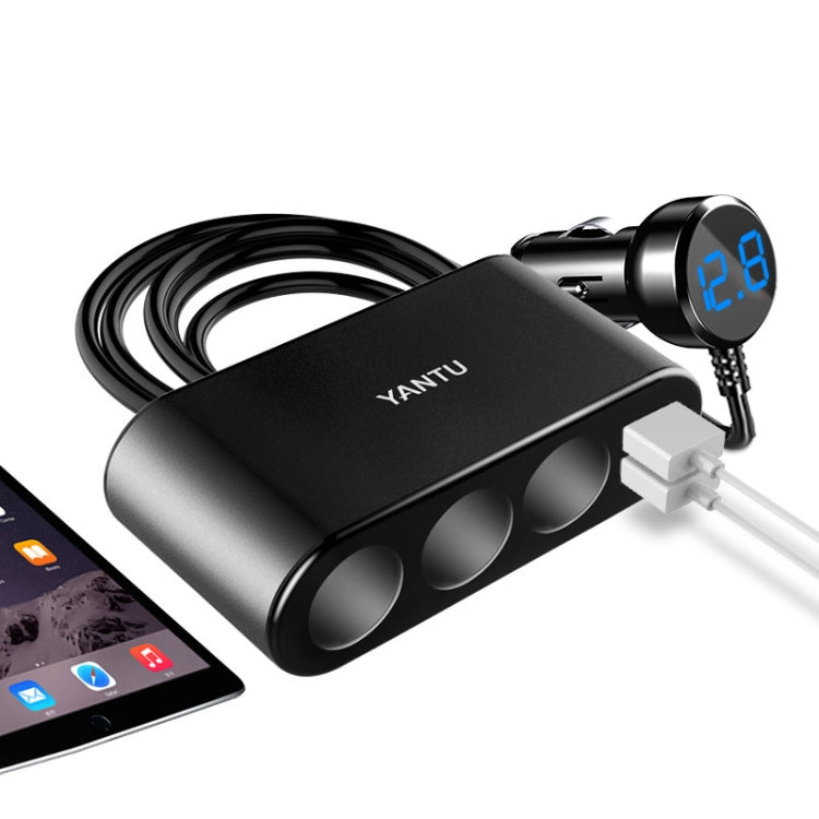 YANTU One Tow Three Car Digital Electronic Dual USB Cigarette Lighter, Specification:, Voltage Monitor, 3 Holes, Voltage Monitor+Cable