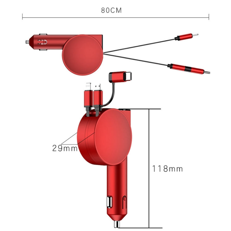 3 In 1 40W Fast Charging Dual Cable Retractable Car Charger