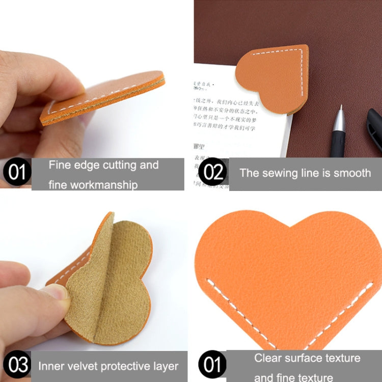 Mini Business Student Library Portable PU Leather Heart Shaped Bookmark
