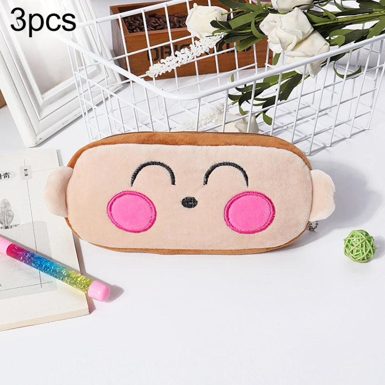 3pcs Children Cute Animal Plush Pencil Bag Stationery Storage Bag
