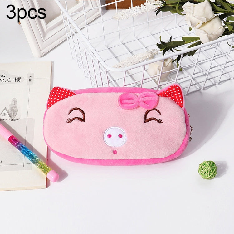 3pcs Children Cute Animal Plush Pencil Bag Stationery Storage Bag