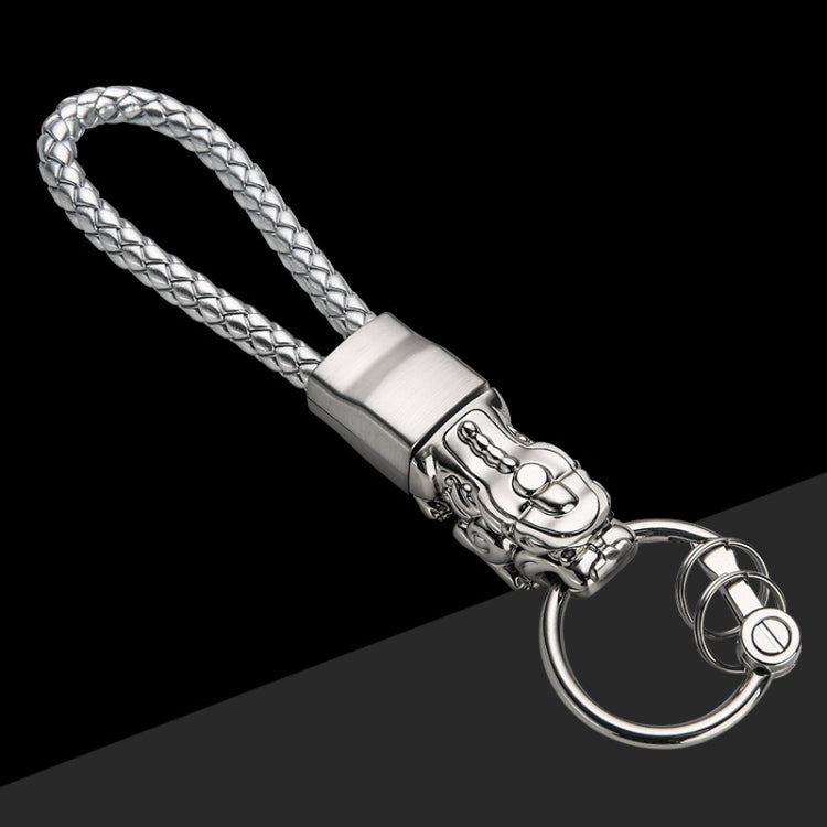 LED-Illuminated Braided Leather Troops Keyring with Lucky Beast Pendant