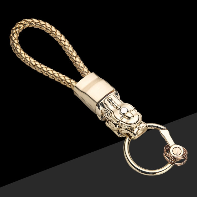 LED-Illuminated Braided Leather Troops Keyring with Lucky Beast Pendant