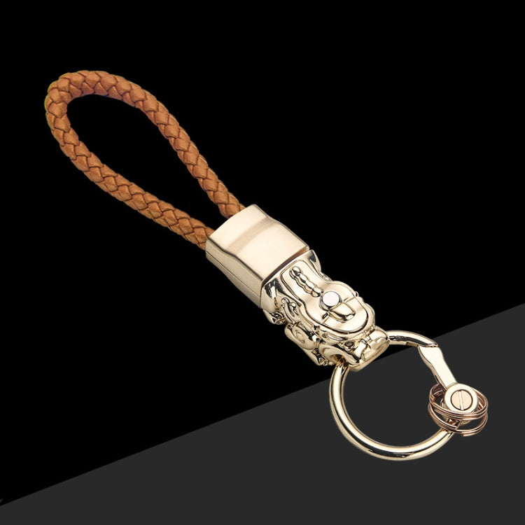 LED-Illuminated Braided Leather Troops Keyring with Lucky Beast Pendant