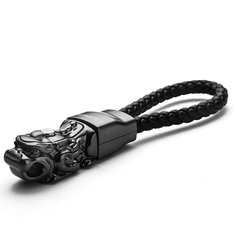 LED-Illuminated Braided Leather Troops Keyring with Lucky Beast Pendant