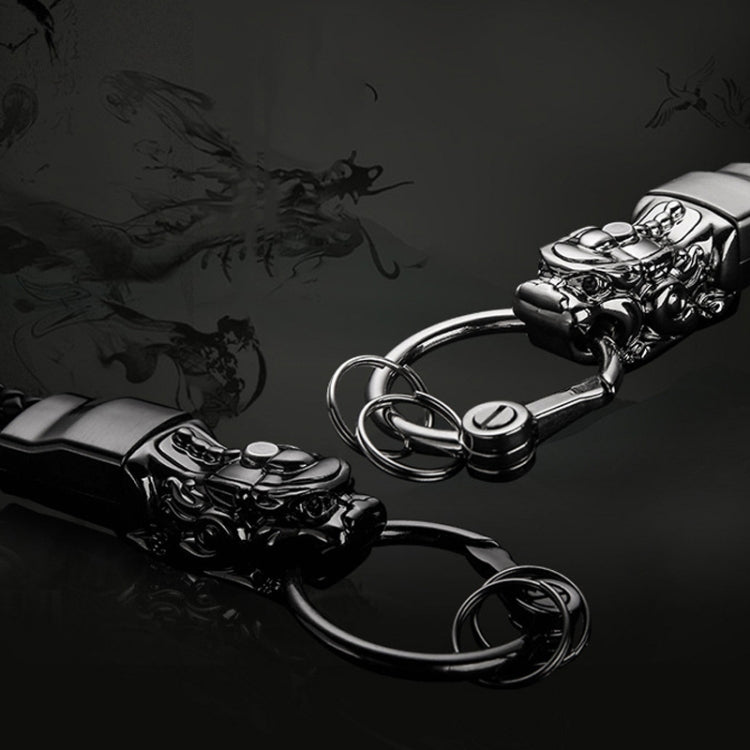 LED-Illuminated Braided Leather Troops Keyring with Lucky Beast Pendant