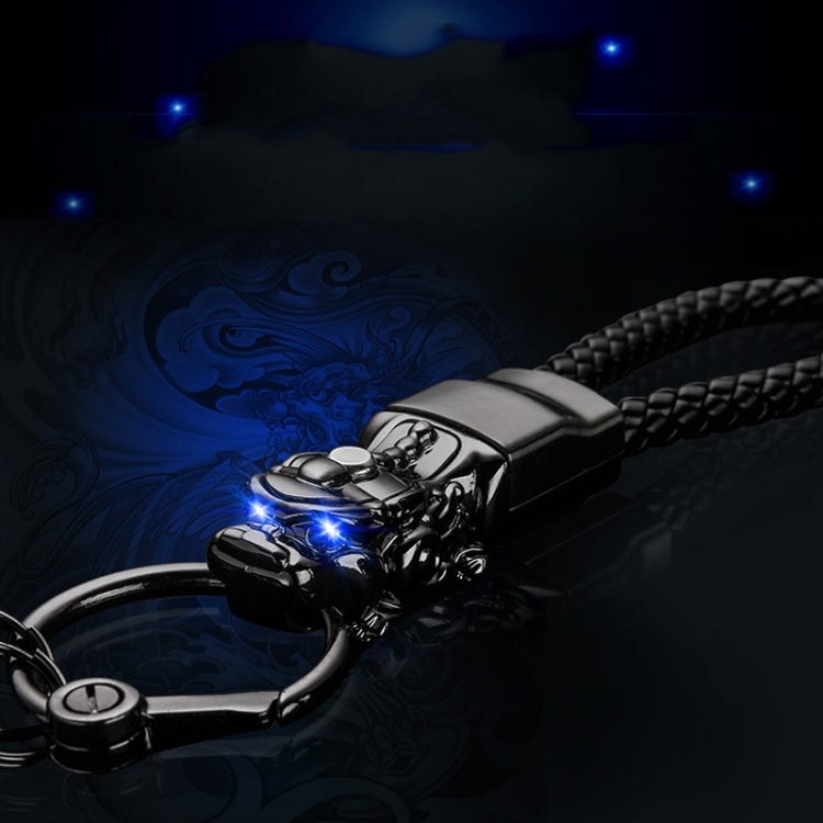 LED-Illuminated Braided Leather Troops Keyring with Lucky Beast Pendant