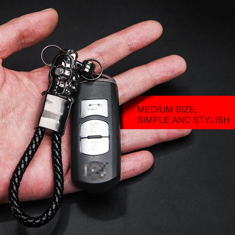 LED-Illuminated Braided Leather Troops Keyring with Lucky Beast Pendant