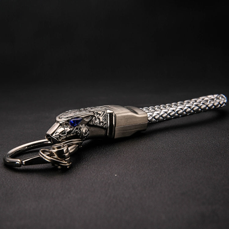 Elegant Leopard Head Diamond-Studded Leather Keychain Pendant with Rotating Design