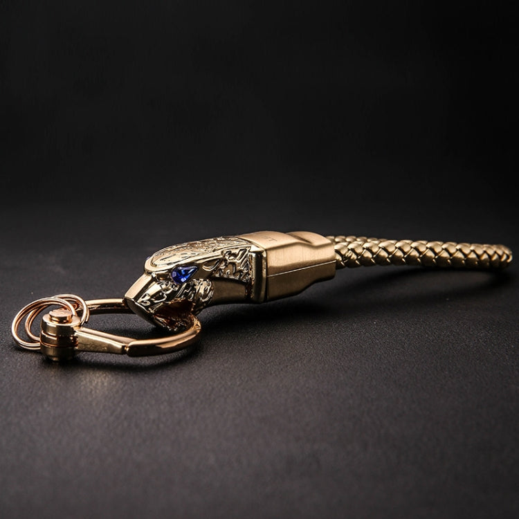 Elegant Leopard Head Diamond-Studded Leather Keychain Pendant with Rotating Design