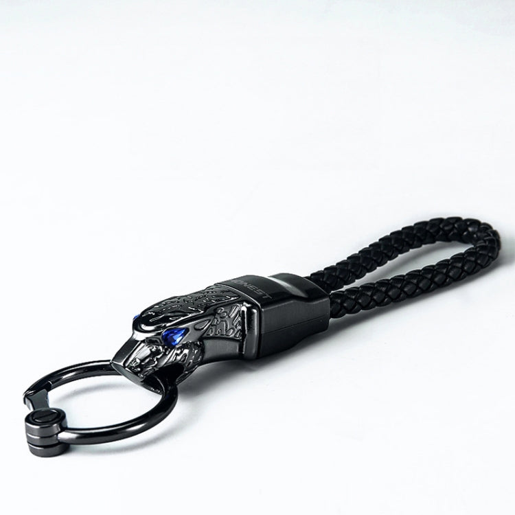 Elegant Leopard Head Diamond-Studded Leather Keychain Pendant with Rotating Design